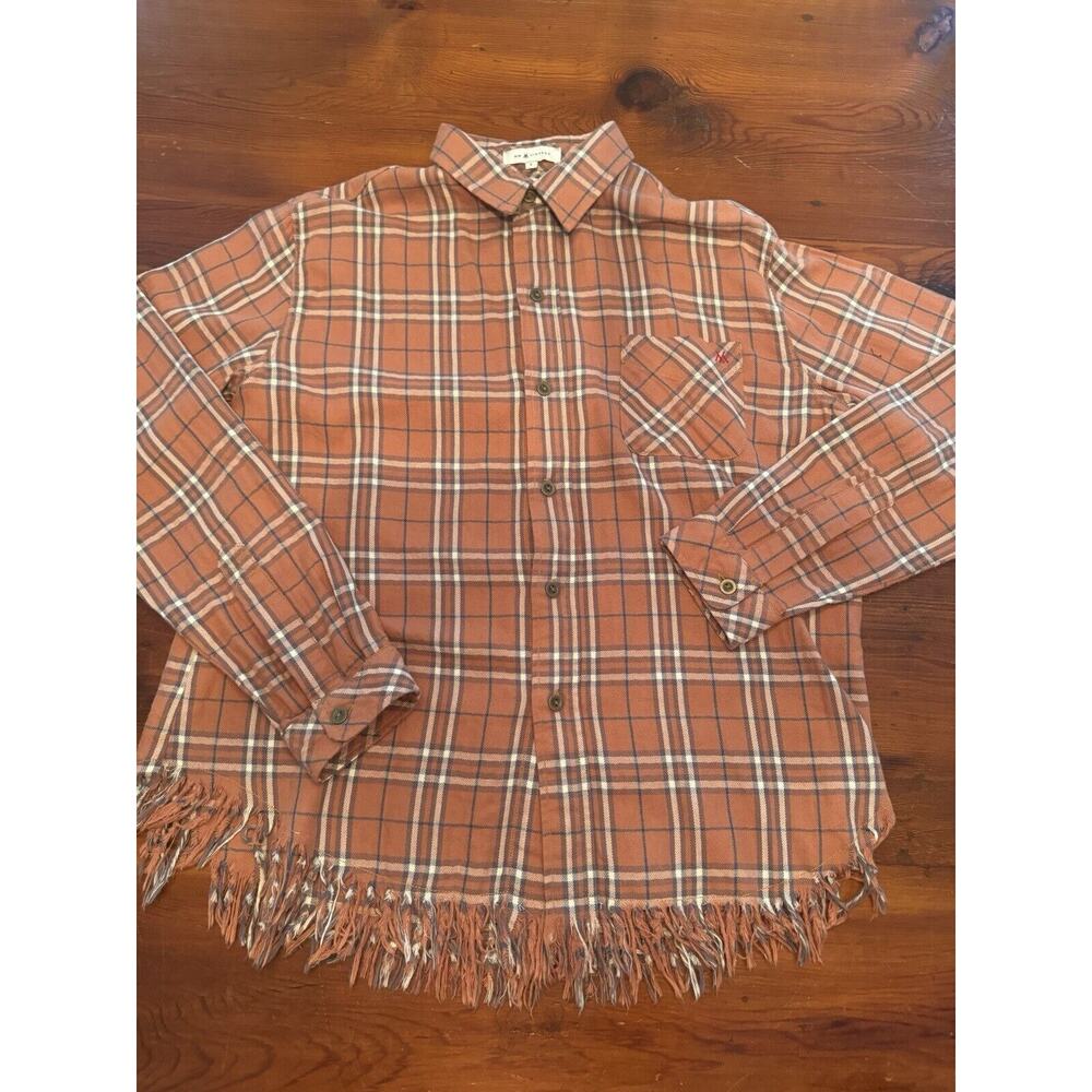 MM Vintage Button Up Shirt Womens Size Small Multicolor Plaid Long Sleeve Fringe